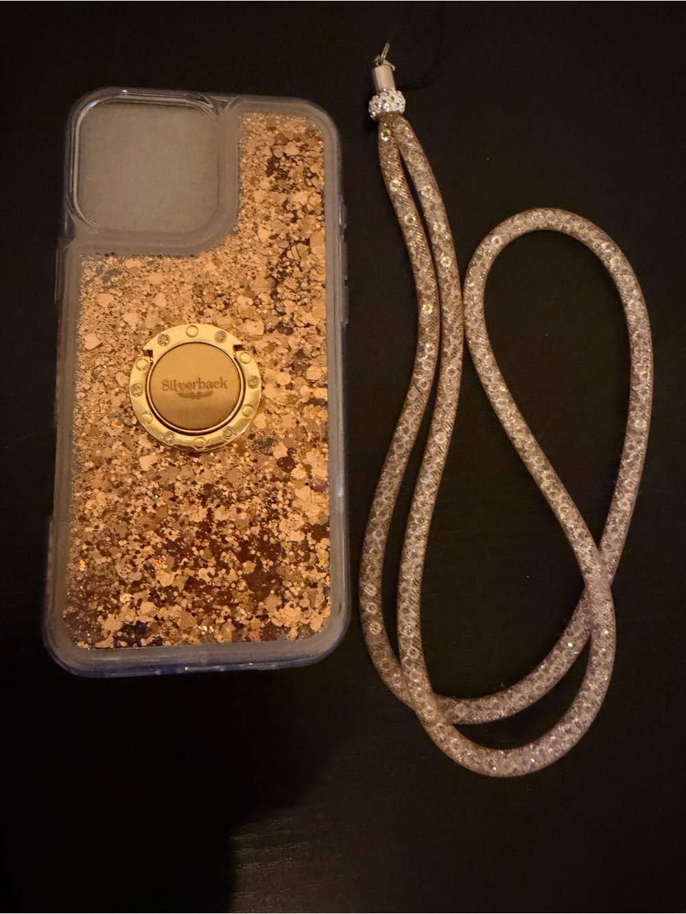 NWTiPhone 16 Pro Max Case Gold Glitter Silverback Ring Holder Crystal Rhinestone
